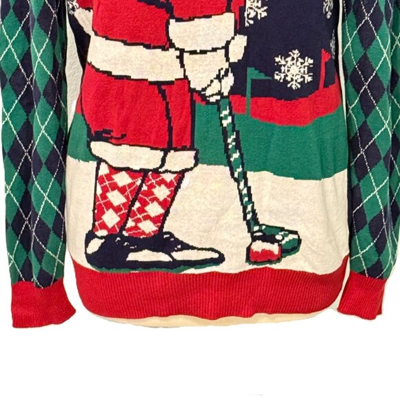 Ugly Christmas Sweater Golfing Santa Mens Medium Multicolor Pullover Novelty - Picture 3 of 7